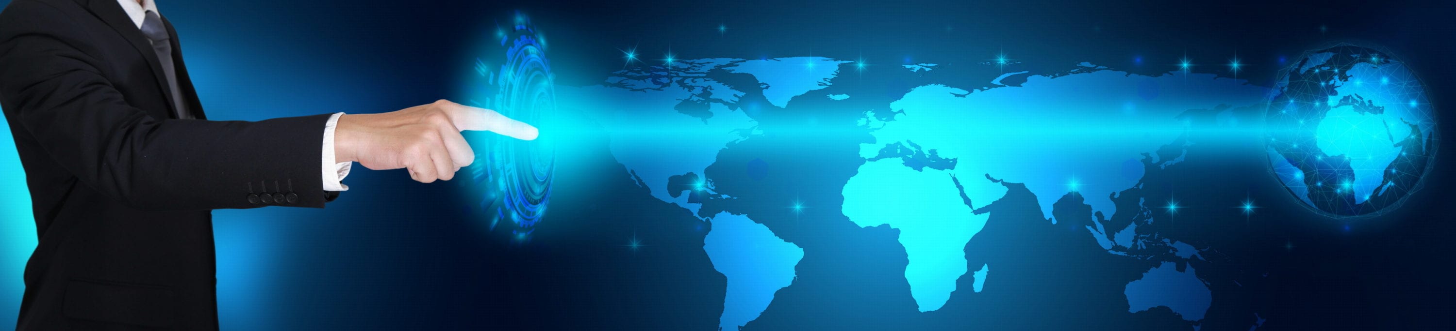 Businessman finger point digital cyber circular and polygon world